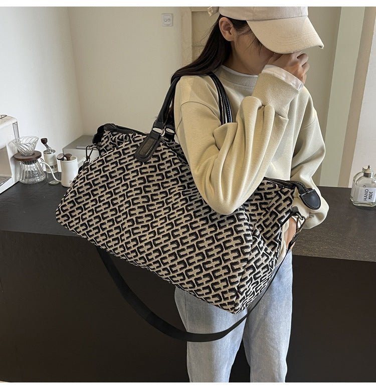 Black Stylish Geometric Pattern Travel Duffel Bag - Large Capacity Lightweight Weekender & Gym Bag - Glam Warehouse