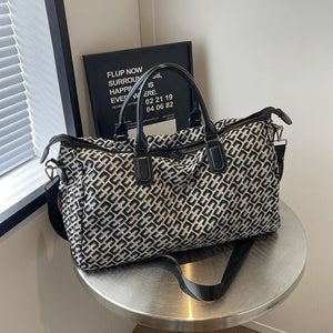 Black Stylish Geometric Pattern Travel Duffel Bag - Large Capacity Lightweight Weekender & Gym Bag - Glam Warehouse