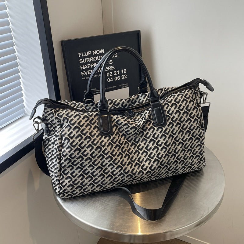 Black Stylish Geometric Pattern Travel Duffel Bag - Large Capacity Lightweight Weekender & Gym Bag - Glam Warehouse