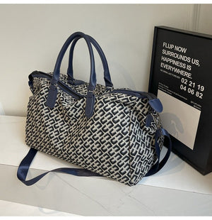 Black Stylish Geometric Pattern Travel Duffel Bag - Large Capacity Lightweight Weekender & Gym Bag - Glam Warehouse