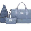 Blue Chic 3-Piece Quilted Travel Bag Set - Duffel, Crossbody Sling & Toiletry Pouch - Large Capacity & Lightweight - Glam Warehouse