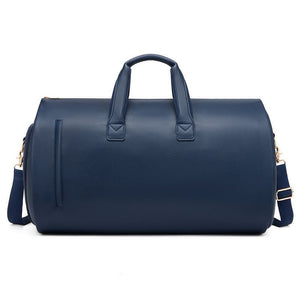 Blue PU Leather Travel Duffel Bag - Large Capacity Waterproof Suit Bag with Shoe Compartment - Glam Warehouse