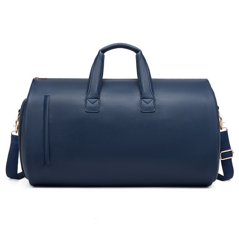 Blue PU Leather Travel Duffel Bag - Large Capacity Waterproof Suit Bag with Shoe Compartment - Glam Warehouse