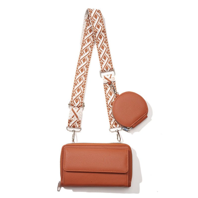 Brown 2-piece combination new mobile phone shoulder bag niche design one-shoulder messenger bag mobile phone bag multi-function wide shoulder strap mother-and-child bag - Glam Warehouse