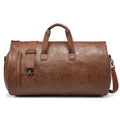 Brown PU Leather Travel Duffel Bag - Large Capacity Waterproof Suit Bag with Shoe Compartment - Glam Warehouse