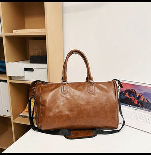 Brown Solid Color Unisex Large Capacity Fitness Bag - Leather Sports Bag, Crossbody Travel Bag, Gym and Luggage Handbag - Glam Warehouse