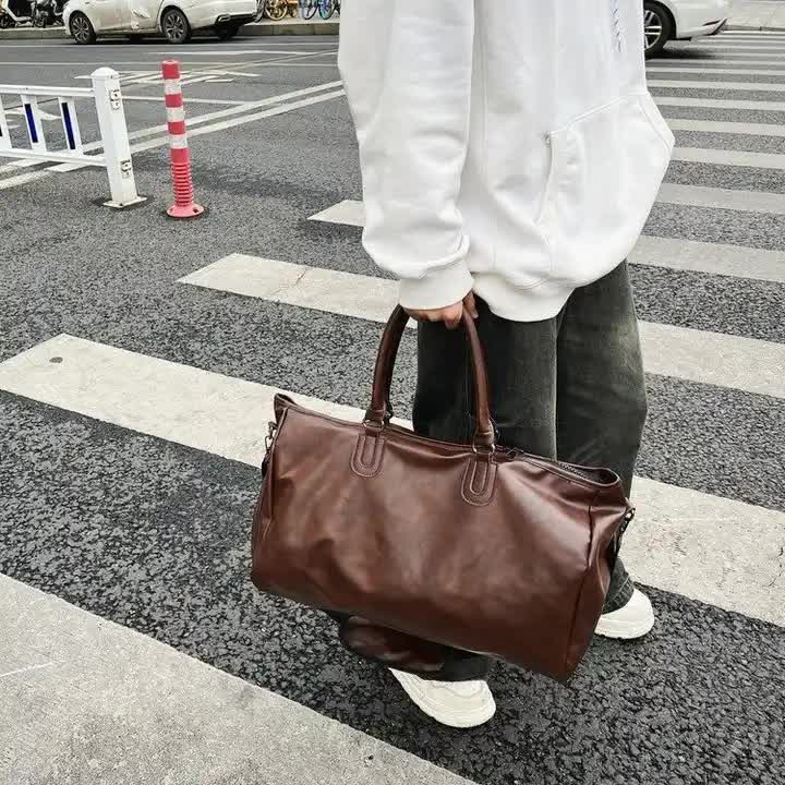 Brown Solid Color Unisex Large Capacity Fitness Bag - Leather Sports Bag, Crossbody Travel Bag, Gym and Luggage Handbag - Glam Warehouse