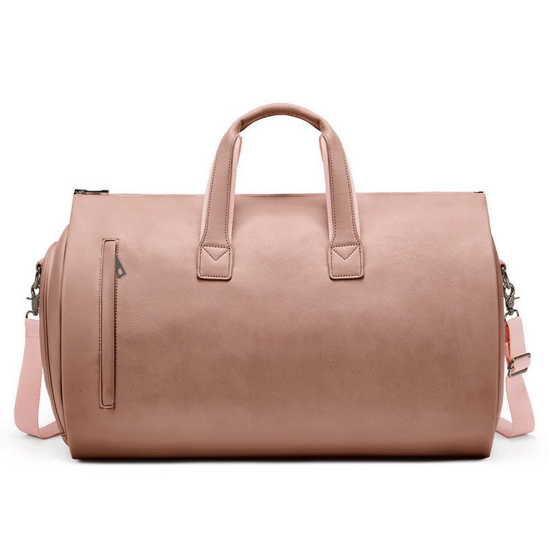 Champagne PU Leather Travel Duffel Bag - Large Capacity Waterproof Suit Bag with Shoe Compartment - Glam Warehouse