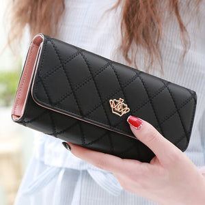 Christmas gift Women's Quilted Leather Wallet, Stylish Long Clutch with Heart Accent, for Cards & Cash Organization（black） - Glam Warehouse