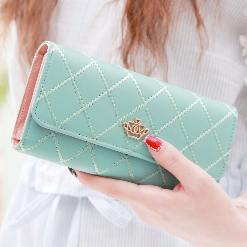 Christmas gift Women's Quilted Leather Wallet, Stylish Long Clutch with Heart Accent, for Cards & Cash Organization（green） - Glam Warehouse