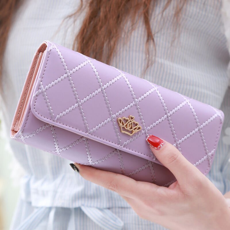 Christmas gift Women's Quilted Leather Wallet, Stylish Long Clutch with Heart Accent, for Cards & Cash Organization（purple） - Glam Warehouse