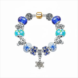Christmas Snowman & Pine Tree Bead Bracelet with Snowflake Pendant Bracelet(18cm) - Glam Warehouse