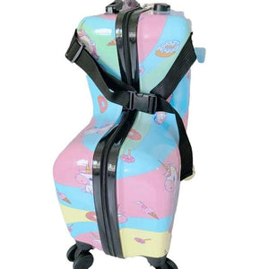 Colorful Kids Ride-On Luggage – 20-Inch Cartoon Travel Suitcase with Footrest, Durable Rolling Carry-On for Children - Glam Warehouse