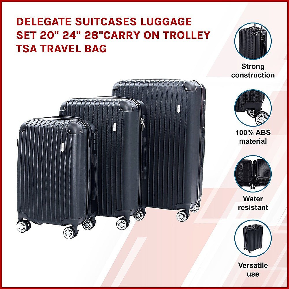 Delegate Suitcases Luggage Set 20" 24" 28"Carry On Trolley TSA Travel Bag - Glam Warehouse