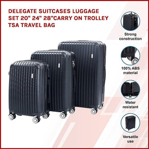 Delegate Suitcases Luggage Set 20" 24" 28"Carry On Trolley TSA Travel Bag - Glam Warehouse