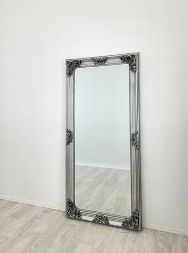 Deluxe French Provincial Ornate Mirror - Antique Silver - 90cm x 170cm - Glam Warehouse