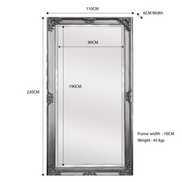 Deluxe French Provincial Ornate Mirror - Silver - X large 210cm x 110cm - Glam Warehouse