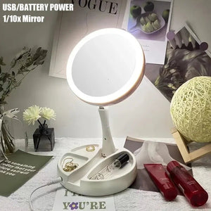 Dual Purpose Double-Sided LED Makeup Mirror - Glam Warehouse