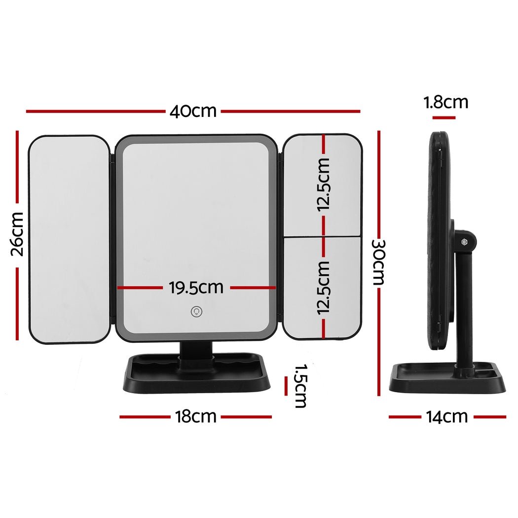 Embellir LED Makeup Mirror Tri-fold Lighted Vanity Mirrors 1X2X3X Magnifications - Glam Warehouse