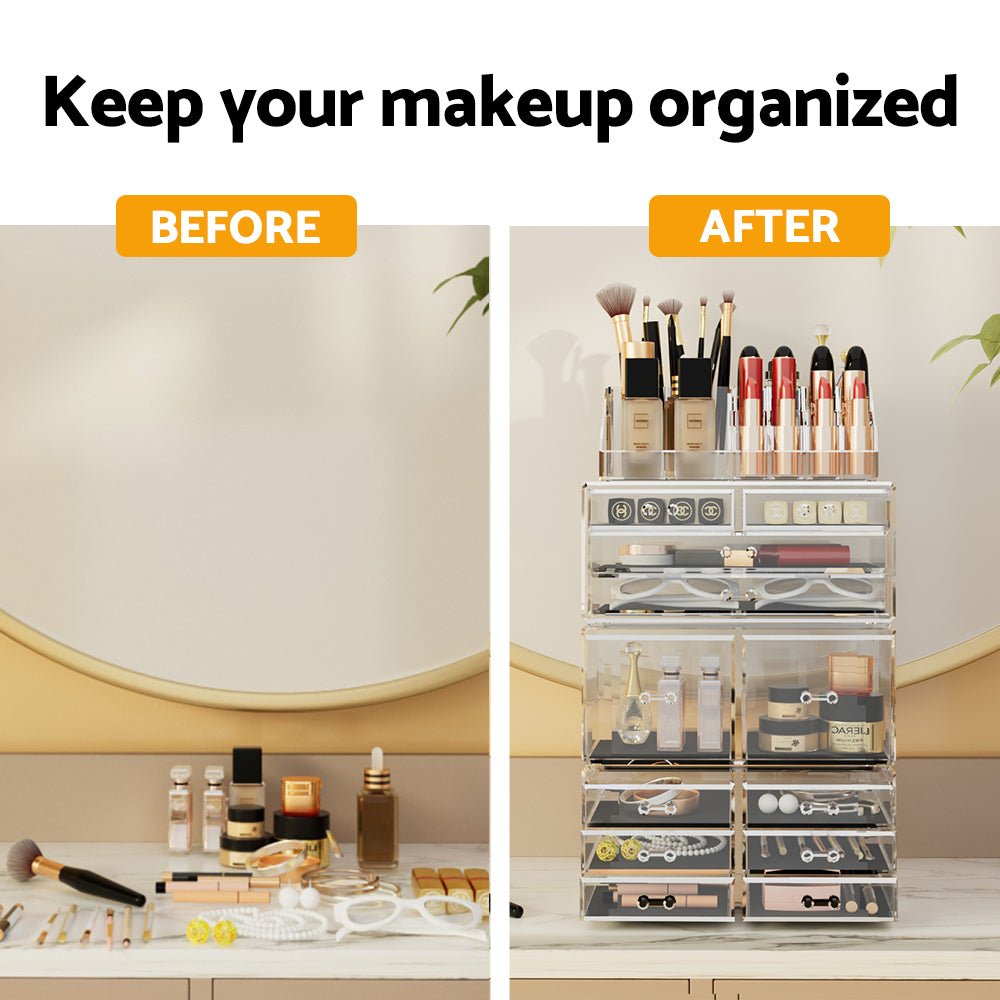Embellir Makeup Case Acrylic Cosmetic Organizer Storage Box Jewellery Holder - Glam Warehouse