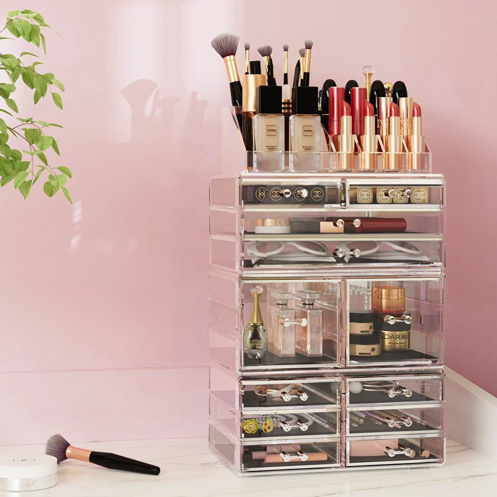 Embellir Makeup Case Acrylic Cosmetic Organizer Storage Box Jewellery Holder - Glam Warehouse