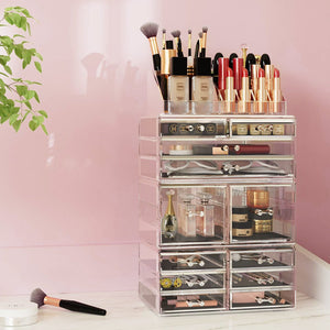 Embellir Makeup Case Acrylic Cosmetic Organizer Storage Box Jewellery Holder - Glam Warehouse