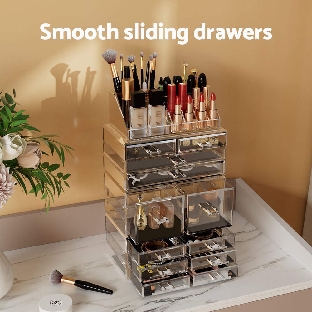 Embellir Makeup Case Acrylic Cosmetic Organizer Storage Box Jewellery Holder - Glam Warehouse