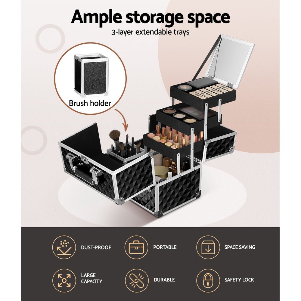 Embellir Makeup Case Beauty Organiser Bag Travel Large Cosmetic Storage Portable - Glam Warehouse