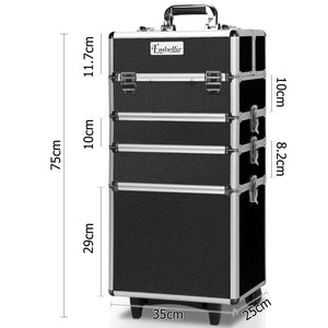 Embellir Makeup Case Beauty Trolley Cosmetic Organiser Box Travel Wheels Black - Glam Warehouse