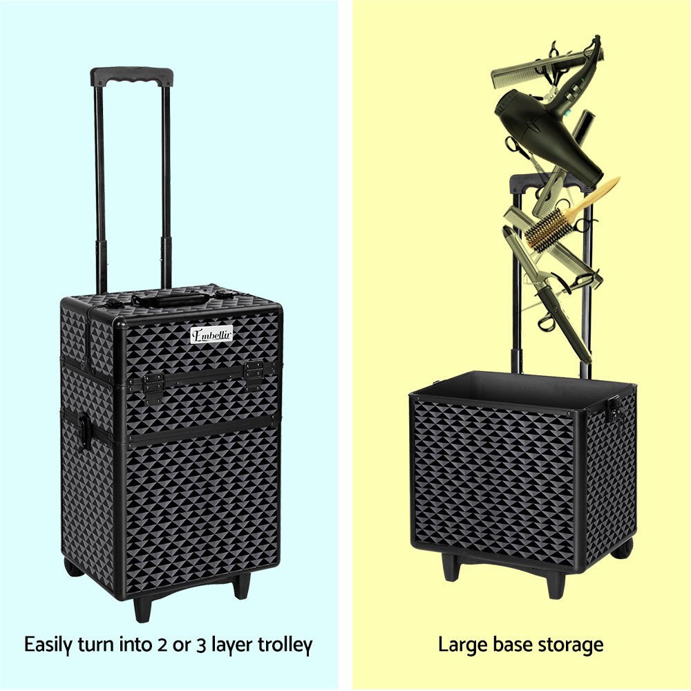 Embellir Makeup Case Beauty Trolley Cosmetic Organiser Box Travel Wheels Diamond - Glam Warehouse