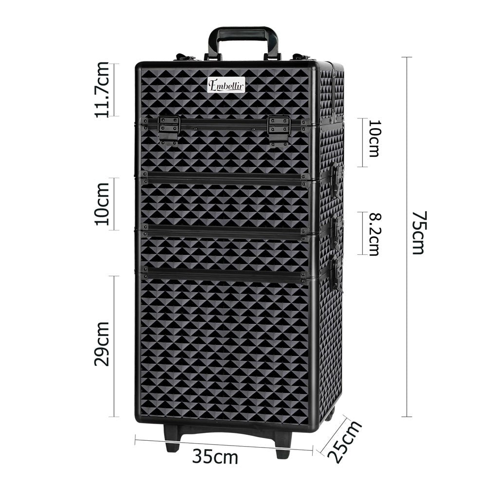 Embellir Makeup Case Beauty Trolley Cosmetic Organiser Box Travel Wheels Diamond - Glam Warehouse
