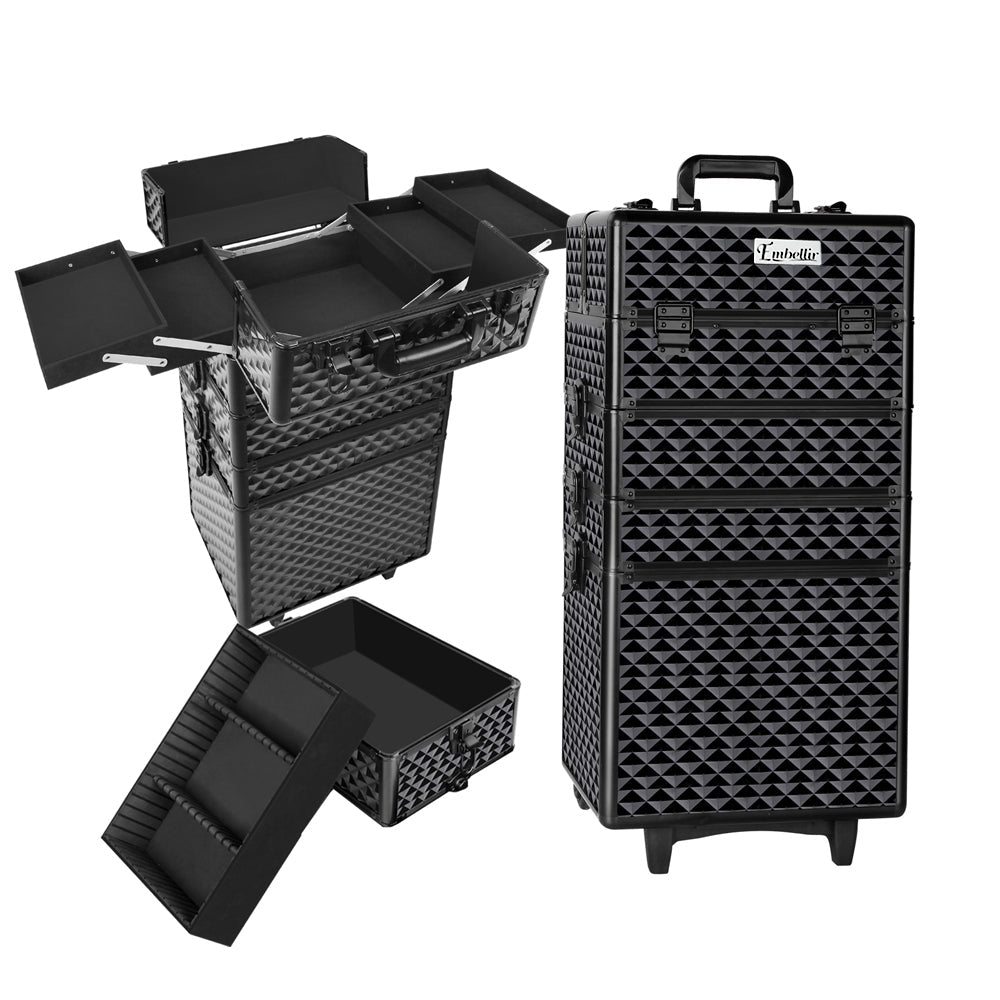 Embellir Makeup Case Beauty Trolley Cosmetic Organiser Box Travel Wheels Diamond - Glam Warehouse