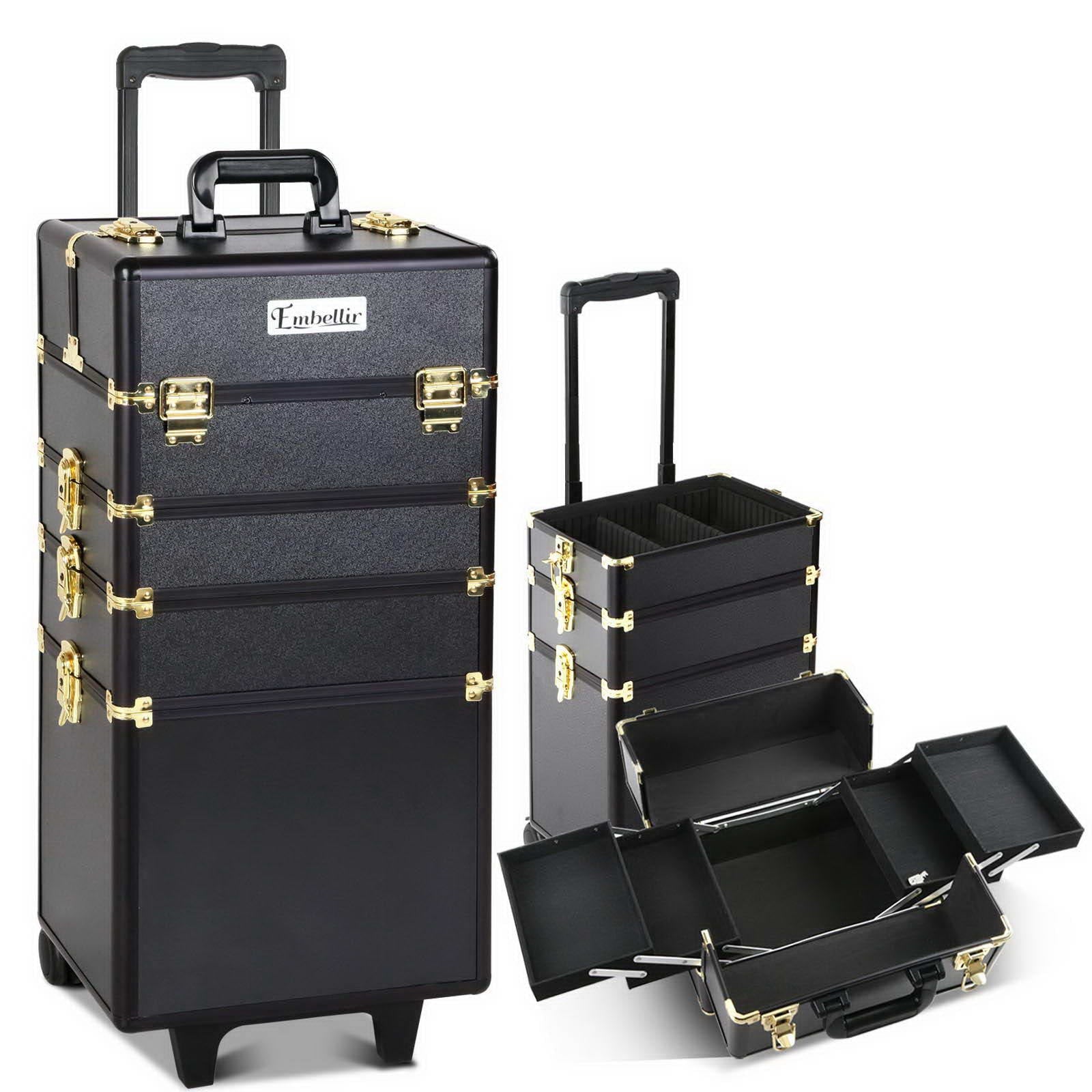 Embellir Makeup Case Beauty Trolley Cosmetic Organiser Box Travel Wheels Gold - Glam Warehouse