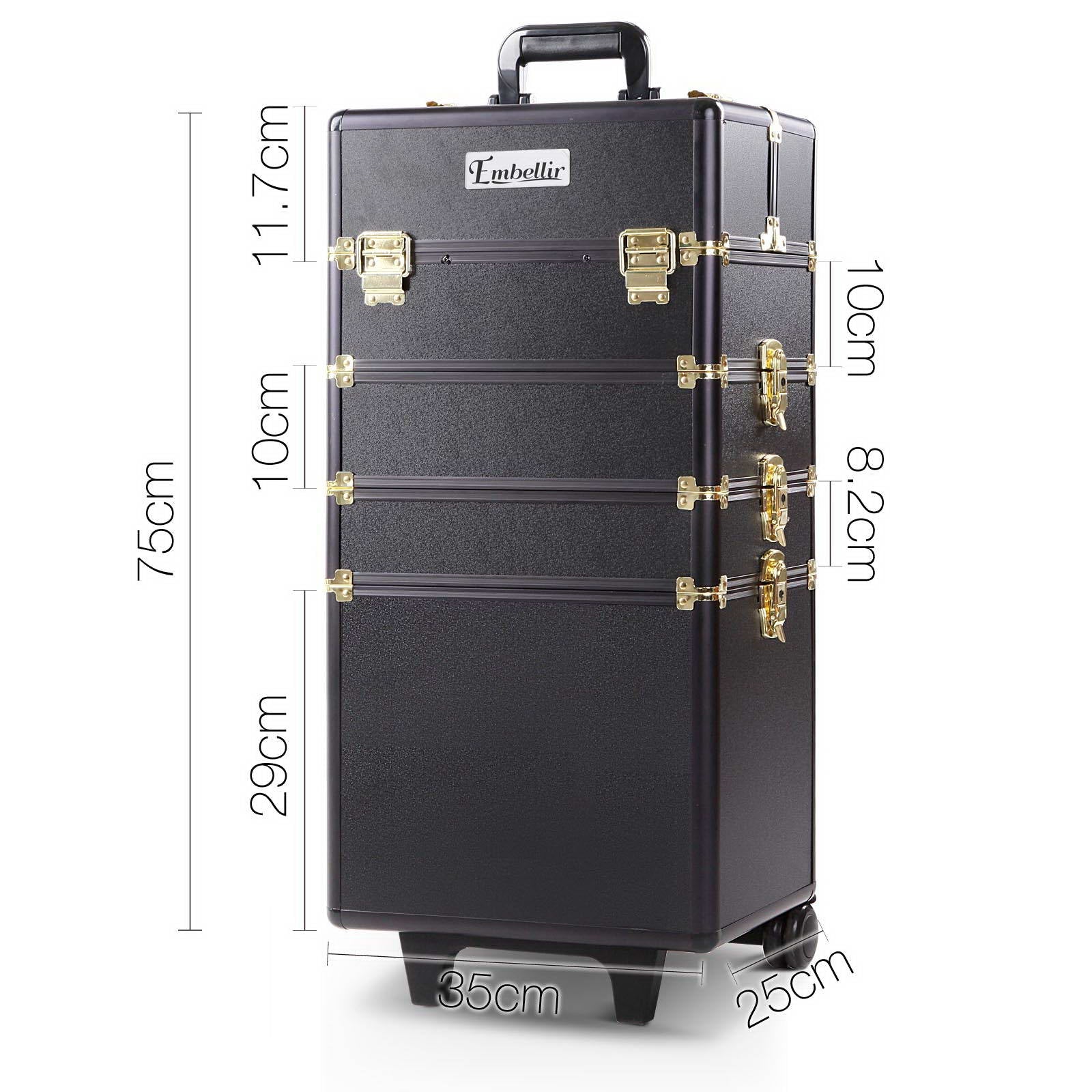 Embellir Makeup Case Beauty Trolley Cosmetic Organiser Box Travel Wheels Gold - Glam Warehouse