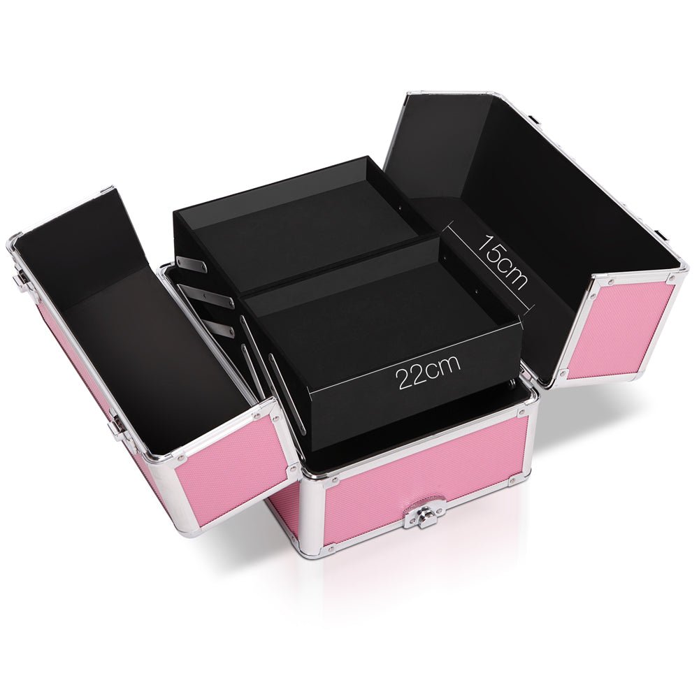 Embellir Makeup Case Beauty Trolley Cosmetic Organiser Box Travel Wheels Pink - Glam Warehouse