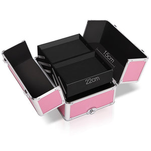 Embellir Makeup Case Beauty Trolley Cosmetic Organiser Box Travel Wheels Pink - Glam Warehouse