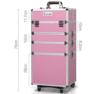 Embellir Makeup Case Beauty Trolley Cosmetic Organiser Box Travel Wheels Pink - Glam Warehouse