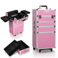 Embellir Makeup Case Beauty Trolley Cosmetic Organiser Box Travel Wheels Pink - Glam Warehouse