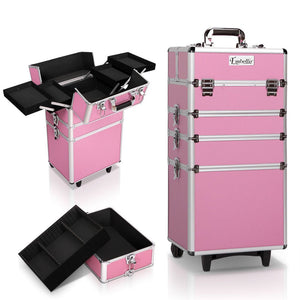 Embellir Makeup Case Beauty Trolley Cosmetic Organiser Box Travel Wheels Pink - Glam Warehouse