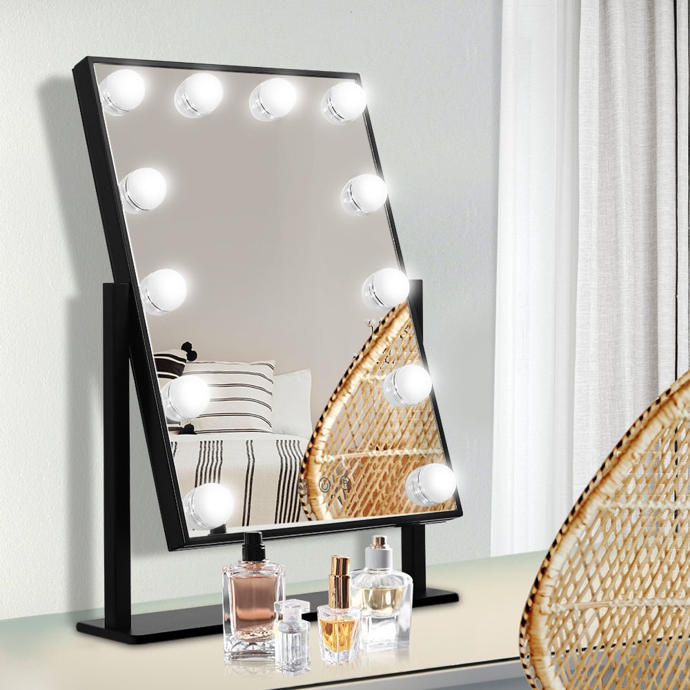 Embellir Makeup Mirror 30x48cm Hollywood Vanity with LED Light Rotation Tabletop - Glam Warehouse