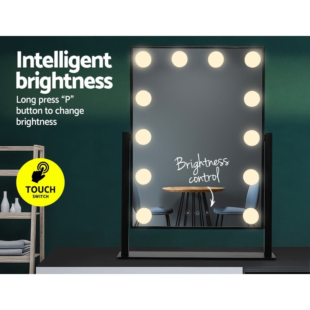 Embellir Makeup Mirror 30x48cm Hollywood Vanity with LED Light Rotation Tabletop - Glam Warehouse