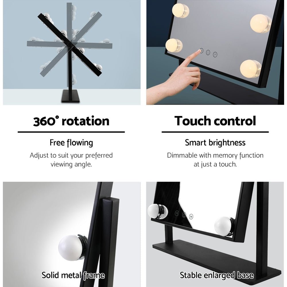 Embellir Makeup Mirror 30x48cm Hollywood Vanity with LED Light Rotation Tabletop - Glam Warehouse