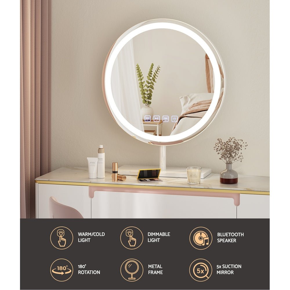 Embellir Makeup Mirror 40x40cm Hollywood Vanity with LED Light Tabletop Round - Glam Warehouse