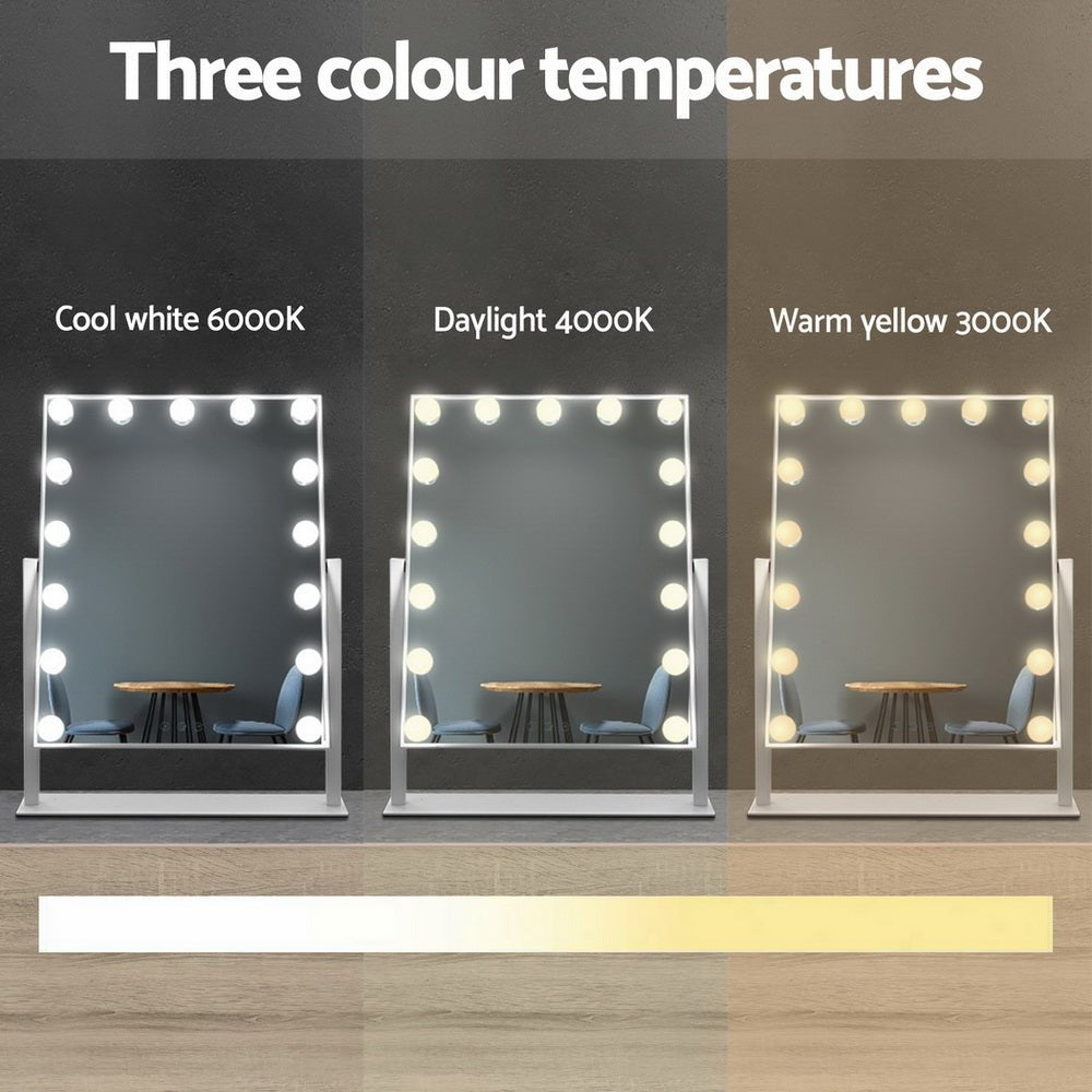 Embellir Makeup Mirror 40x50cm Hollywood Vanity with LED Light Rotation Tabletop - Glam Warehouse