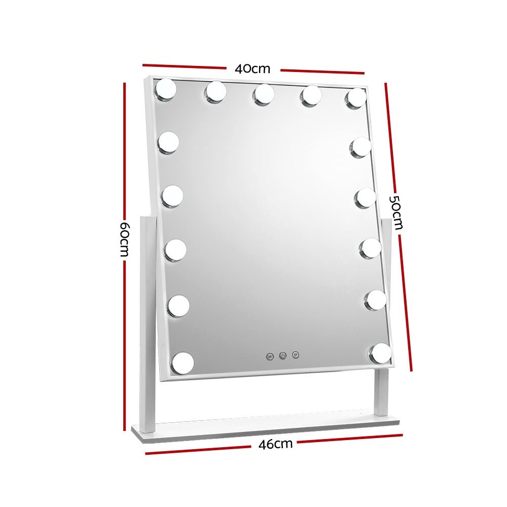 Embellir Makeup Mirror 40x50cm Hollywood Vanity with LED Light Rotation Tabletop - Glam Warehouse