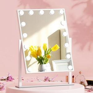 Embellir Makeup Mirror 40x50cm Hollywood Vanity with LED Light Rotation Tabletop - Glam Warehouse