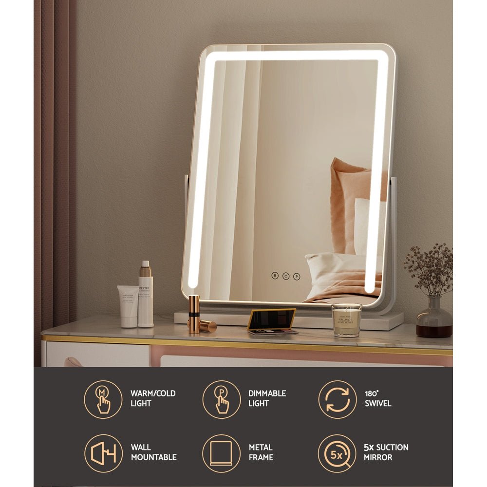 Embellir Makeup Mirror 40x50cm Hollywood Vanity with LED Light Strip Rotation - Glam Warehouse