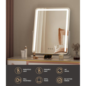 Embellir Makeup Mirror 40x50cm Hollywood Vanity with LED Light Strip Rotation - Glam Warehouse