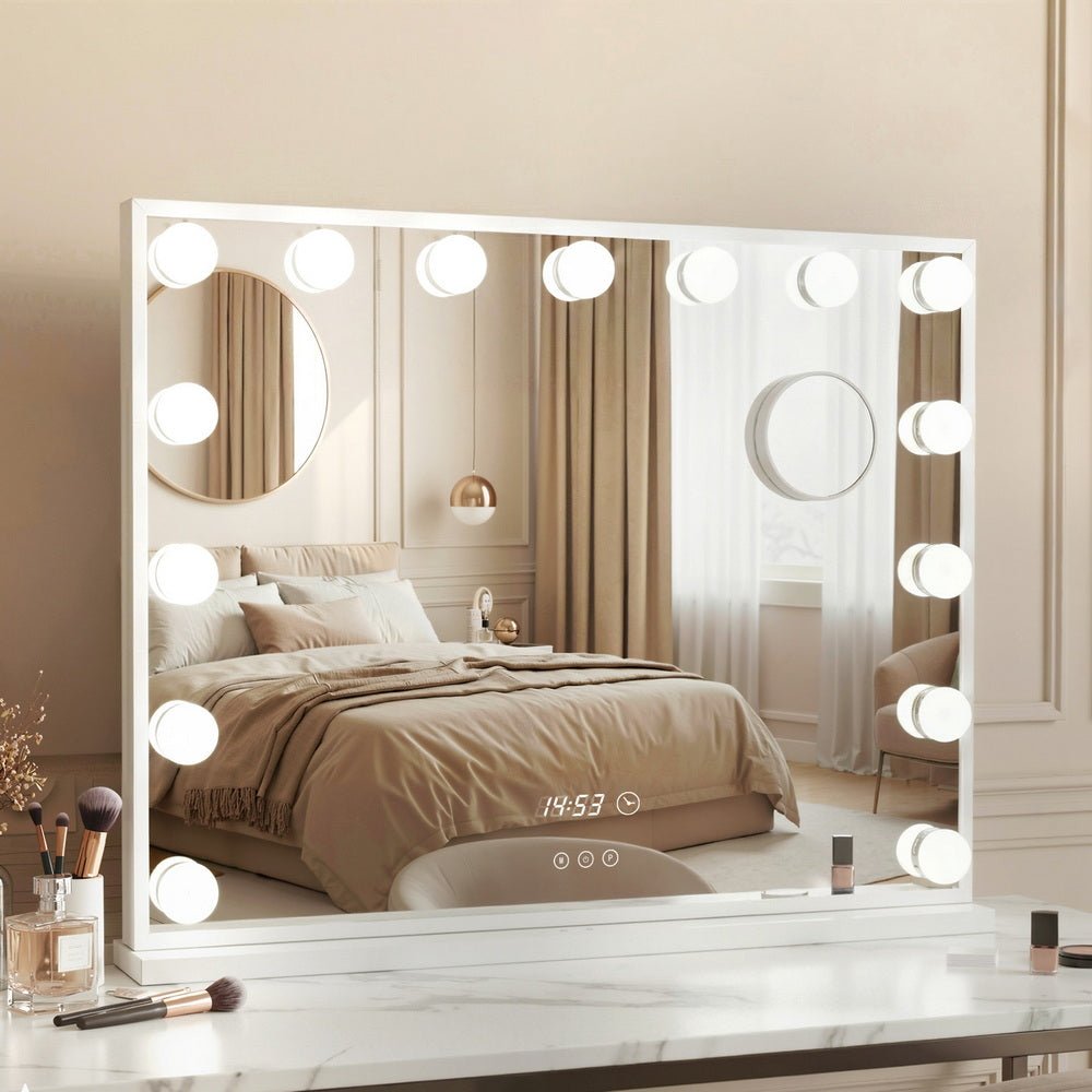 Embellir Makeup Mirror 58x45cm Hollywood Vanity with LED Light Tabletop White - Glam Warehouse