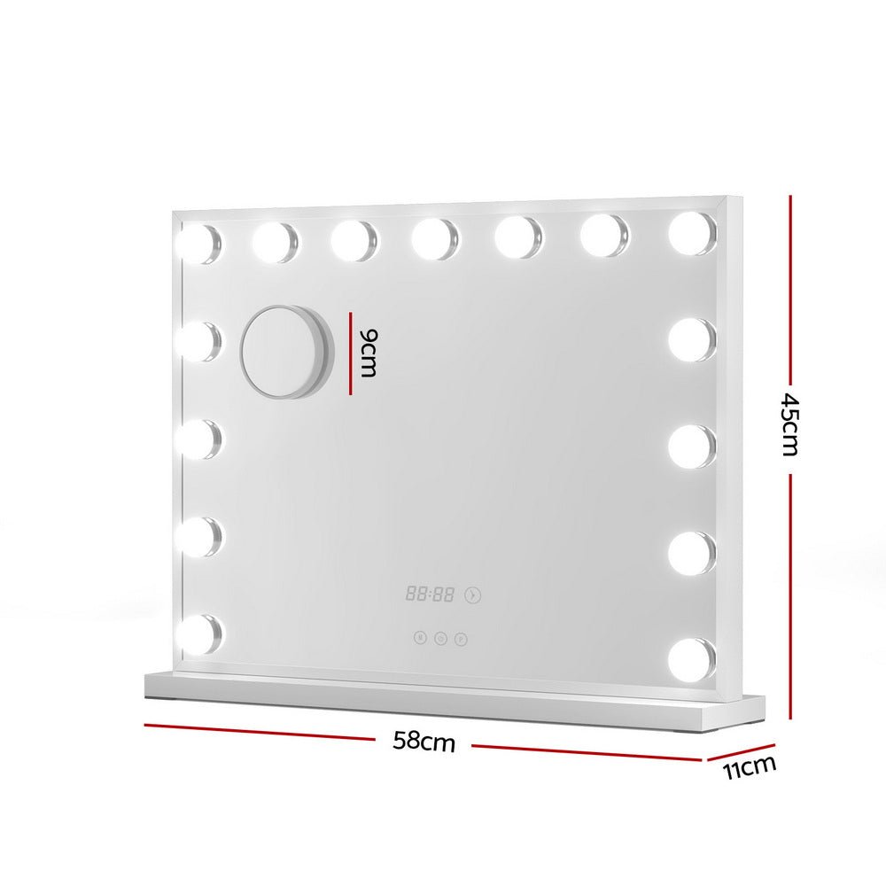 Embellir Makeup Mirror 58x45cm Hollywood Vanity with LED Light Tabletop White - Glam Warehouse